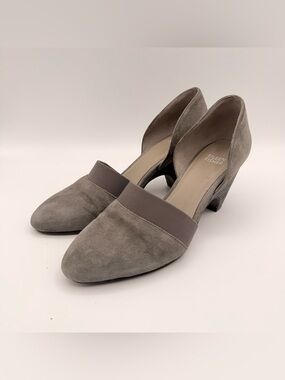 Eileen Fisher Taupe Suede d’Orsay Block Heel Pumps Women’s Size 8.5